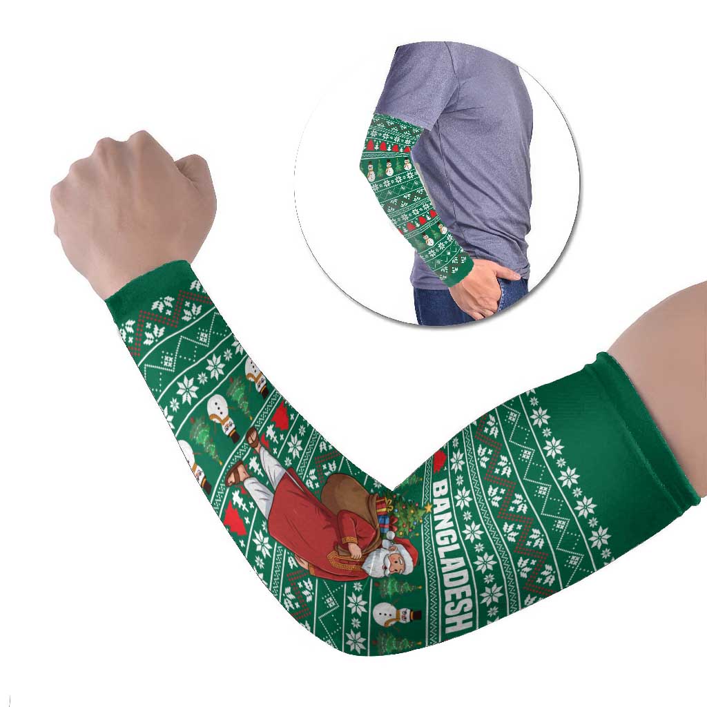 Bangladesh Christmas Arm Sleeves with Santa Claus in Traditional Outfit Snowman and Tree Pattern - Wonder Print Shop