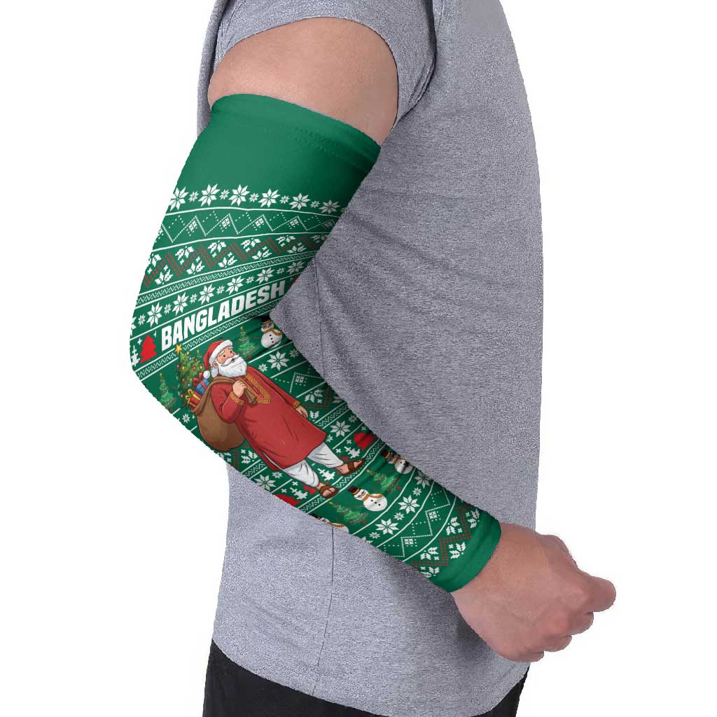 Bangladesh Christmas Arm Sleeves with Santa Claus in Traditional Outfit Snowman and Tree Pattern - Wonder Print Shop