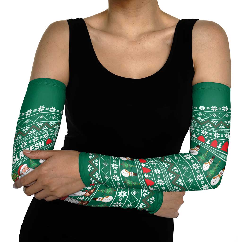 Bangladesh Christmas Arm Sleeves with Santa Claus in Traditional Outfit Snowman and Tree Pattern - Wonder Print Shop