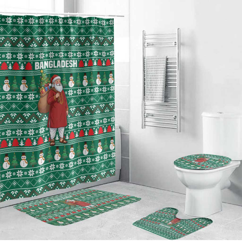 Bangladesh Christmas Bathroom Set with Santa Claus in Traditional Outfit Snowman and Tree Pattern - Wonder Print Shop