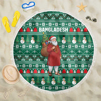 Bangladesh Christmas Beach Blanket with Santa Claus in Traditional Outfit Snowman and Tree Pattern - Wonder Print Shop