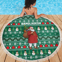 Bangladesh Christmas Beach Blanket with Santa Claus in Traditional Outfit Snowman and Tree Pattern - Wonder Print Shop