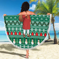 Bangladesh Christmas Beach Blanket with Santa Claus in Traditional Outfit Snowman and Tree Pattern - Wonder Print Shop