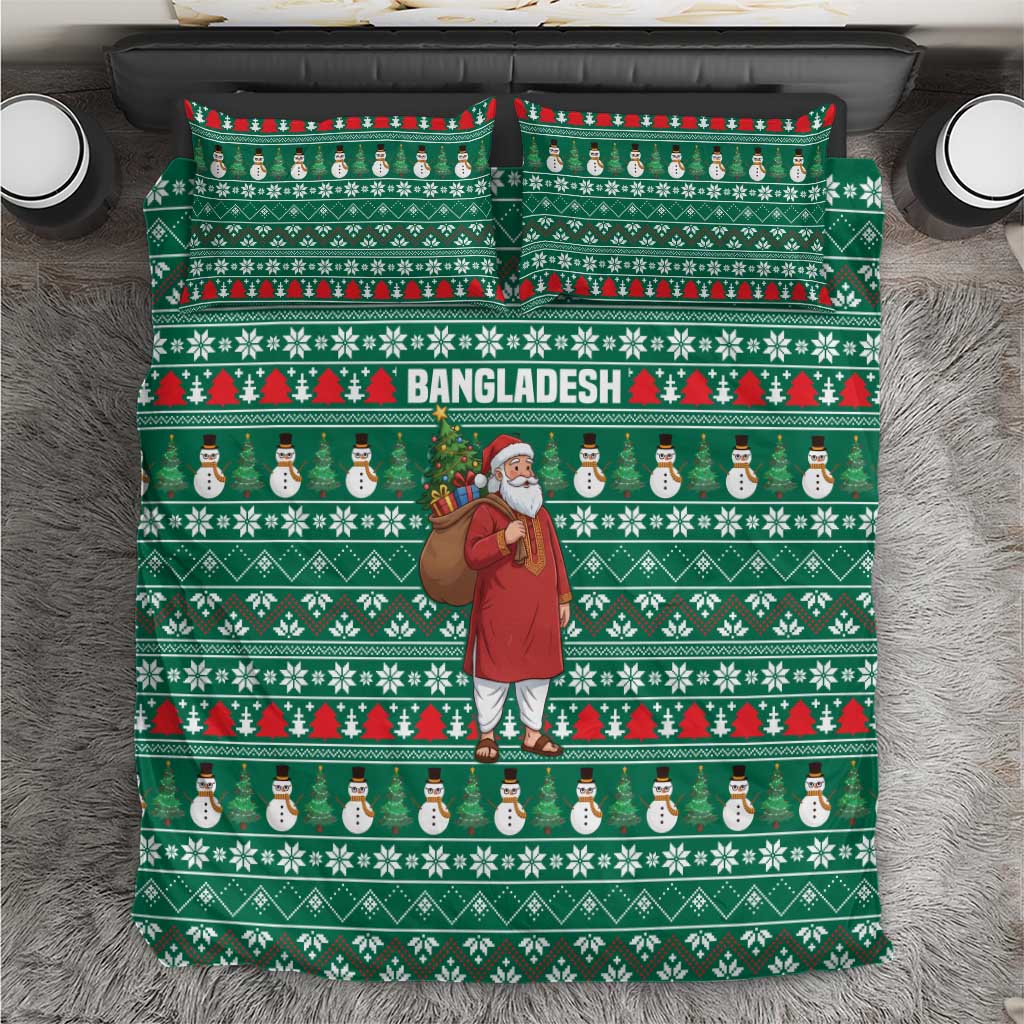 Bangladesh Christmas Bedding Set with Santa Claus in Traditional Outfit Snowman and Tree Pattern - Wonder Print Shop