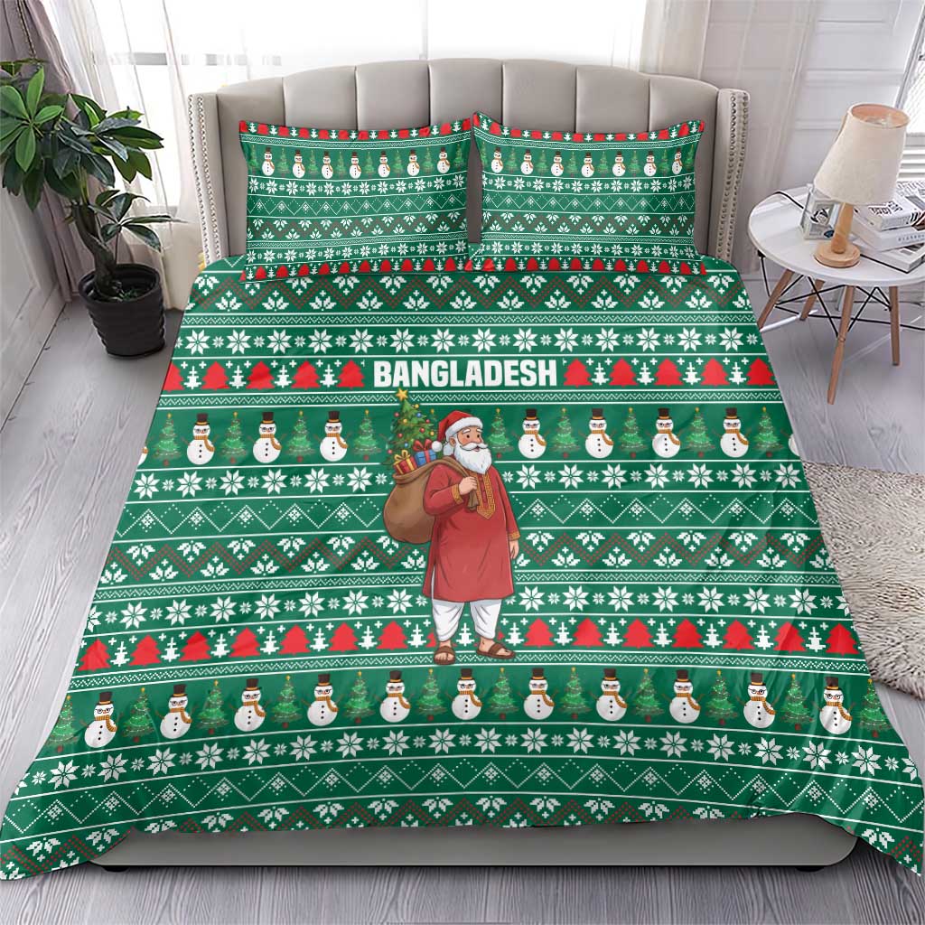 Bangladesh Christmas Bedding Set with Santa Claus in Traditional Outfit Snowman and Tree Pattern - Wonder Print Shop