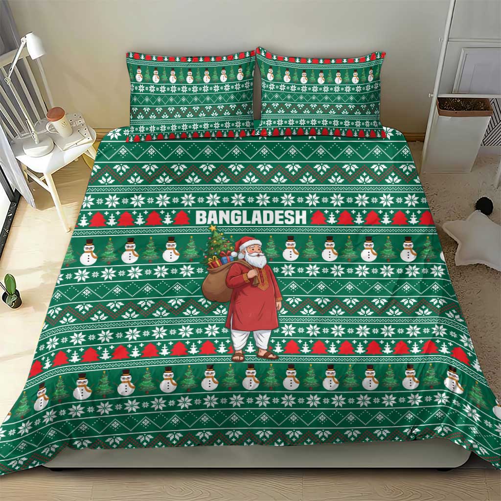 Bangladesh Christmas Bedding Set with Santa Claus in Traditional Outfit Snowman and Tree Pattern - Wonder Print Shop
