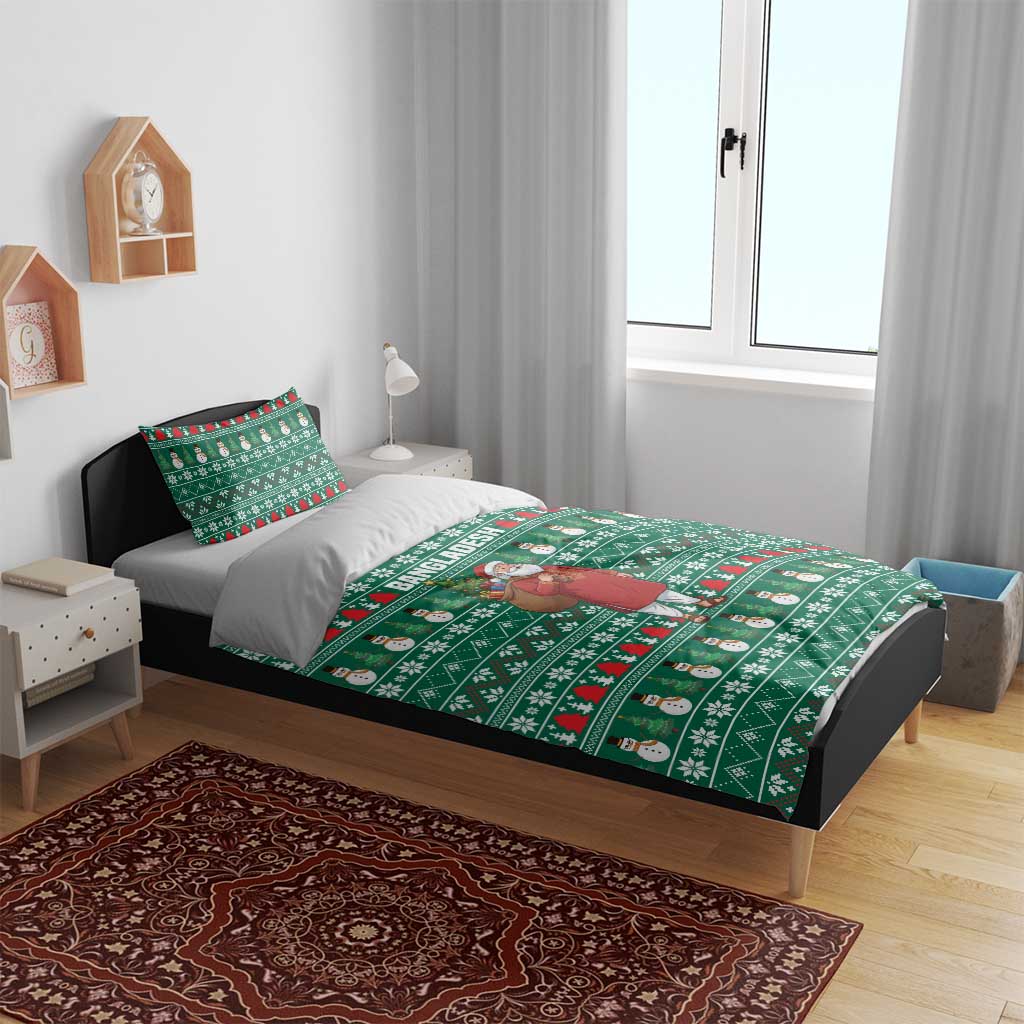 Bangladesh Christmas Bedding Set with Santa Claus in Traditional Outfit Snowman and Tree Pattern - Wonder Print Shop