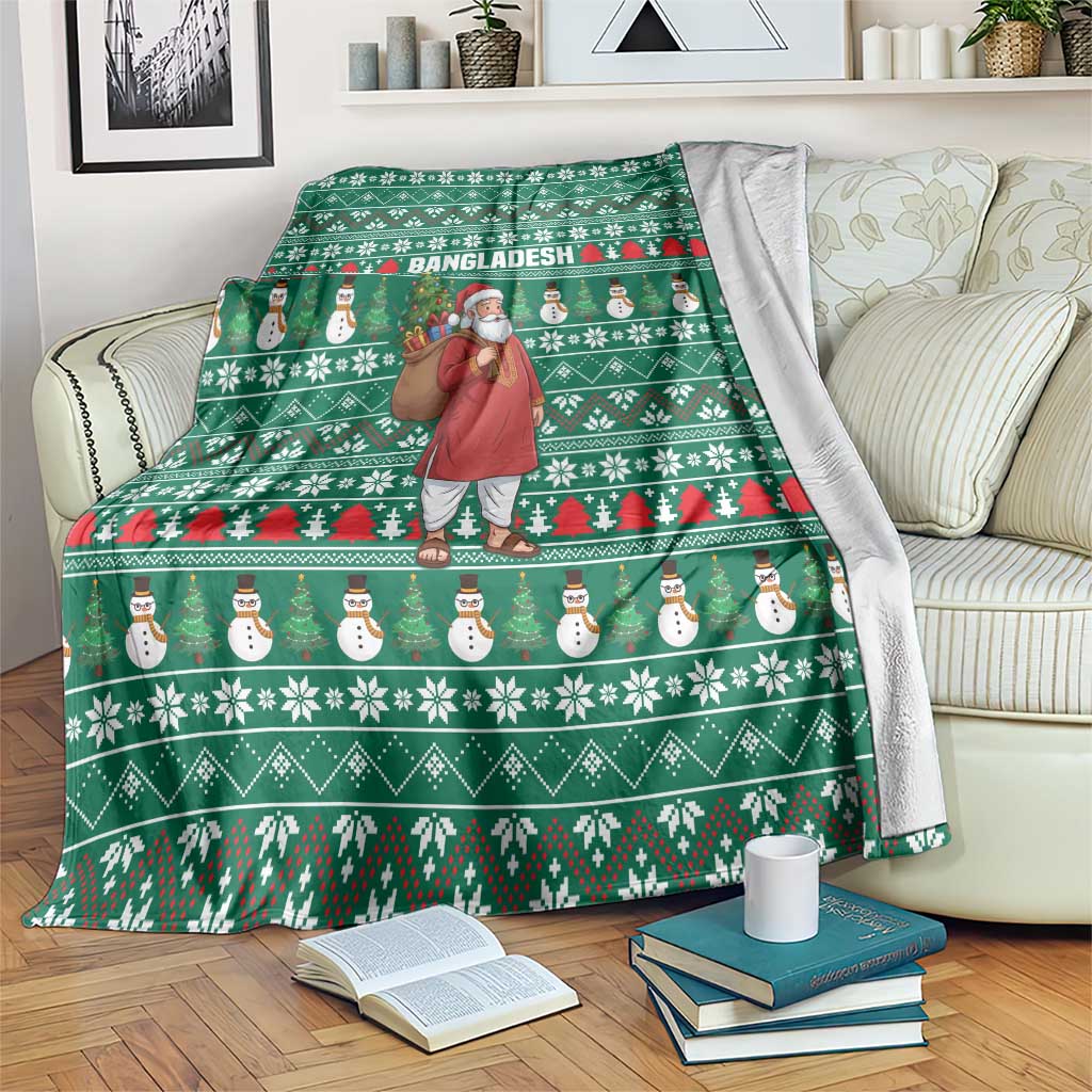 Bangladesh Christmas Blanket with Santa Claus in Traditional Outfit Snowman and Tree Pattern - Wonder Print Shop