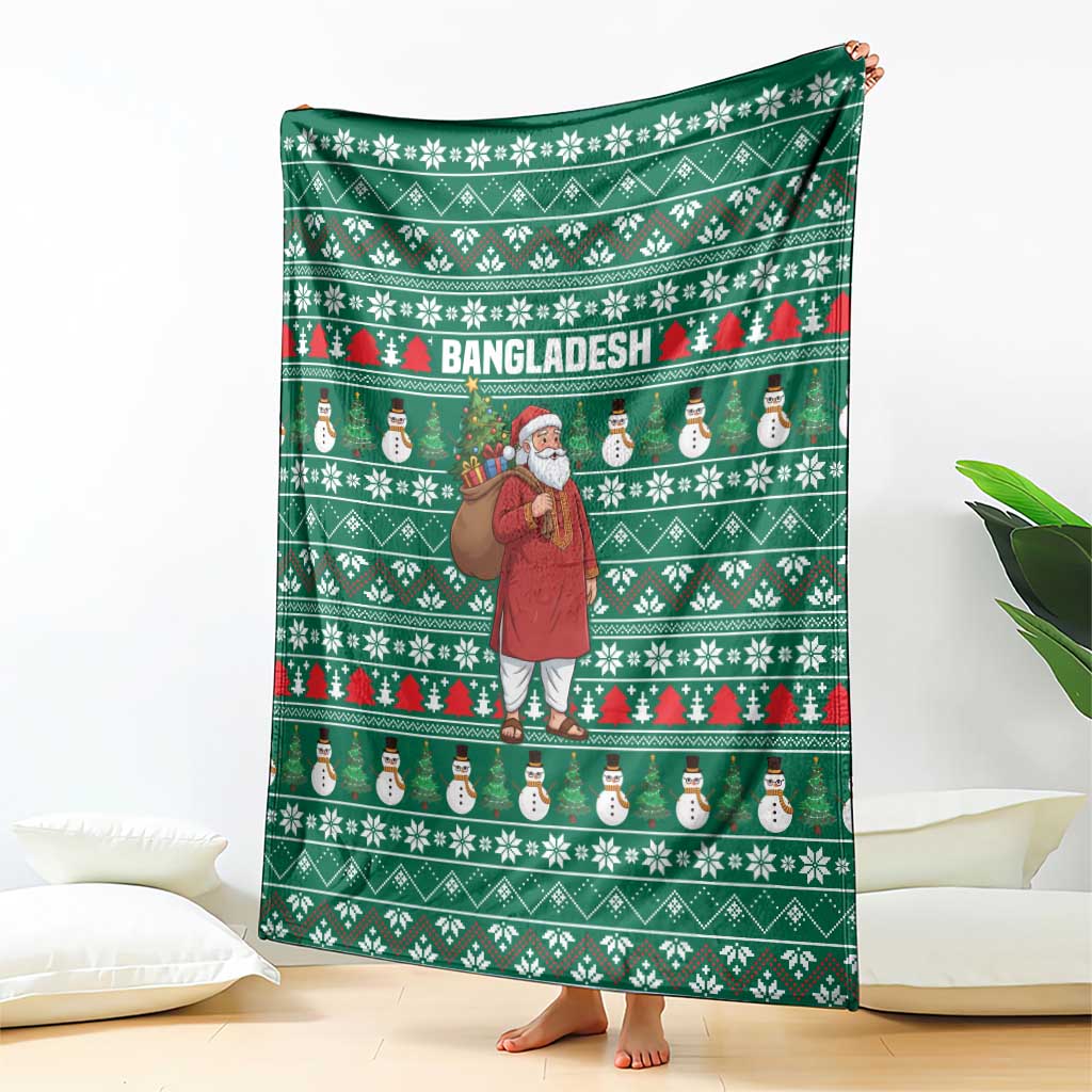 Bangladesh Christmas Blanket with Santa Claus in Traditional Outfit Snowman and Tree Pattern - Wonder Print Shop