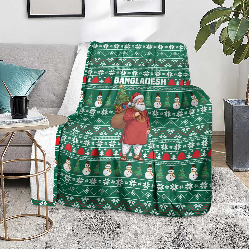 Bangladesh Christmas Blanket with Santa Claus in Traditional Outfit Snowman and Tree Pattern - Wonder Print Shop