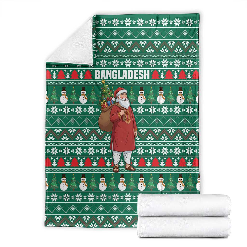 Bangladesh Christmas Blanket with Santa Claus in Traditional Outfit Snowman and Tree Pattern - Wonder Print Shop