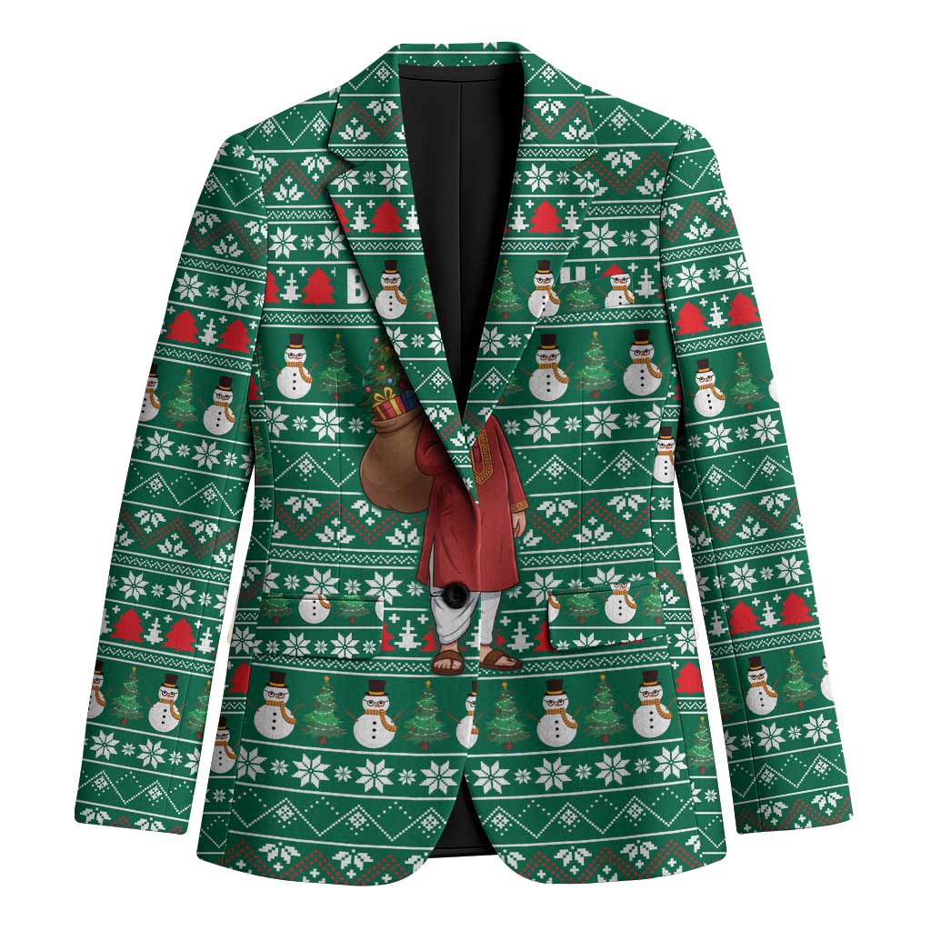 Bangladesh Christmas Blazer with Santa Claus in Traditional Outfit Snowman and Tree Pattern - Wonder Print Shop