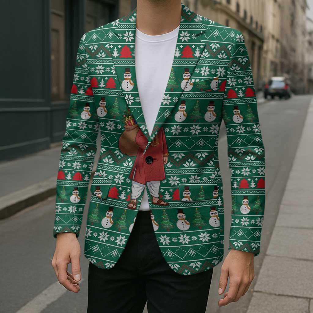 Bangladesh Christmas Blazer with Santa Claus in Traditional Outfit Snowman and Tree Pattern - Wonder Print Shop