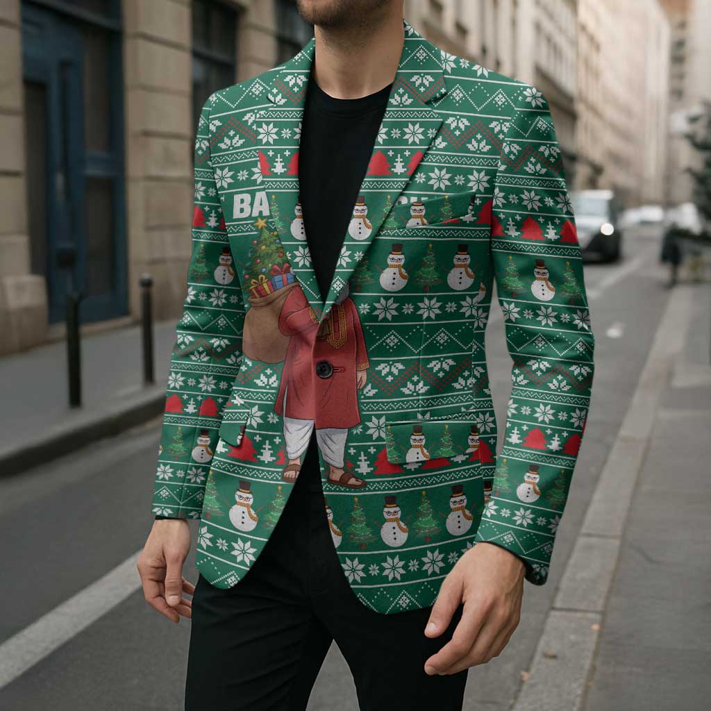 Bangladesh Christmas Blazer with Santa Claus in Traditional Outfit Snowman and Tree Pattern - Wonder Print Shop
