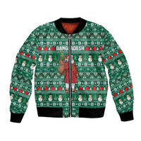 Bangladesh Christmas Bomber Jacket with Santa Claus in Traditional Outfit Snowman and Tree Pattern - Wonder Print Shop
