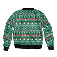 Bangladesh Christmas Bomber Jacket with Santa Claus in Traditional Outfit Snowman and Tree Pattern - Wonder Print Shop