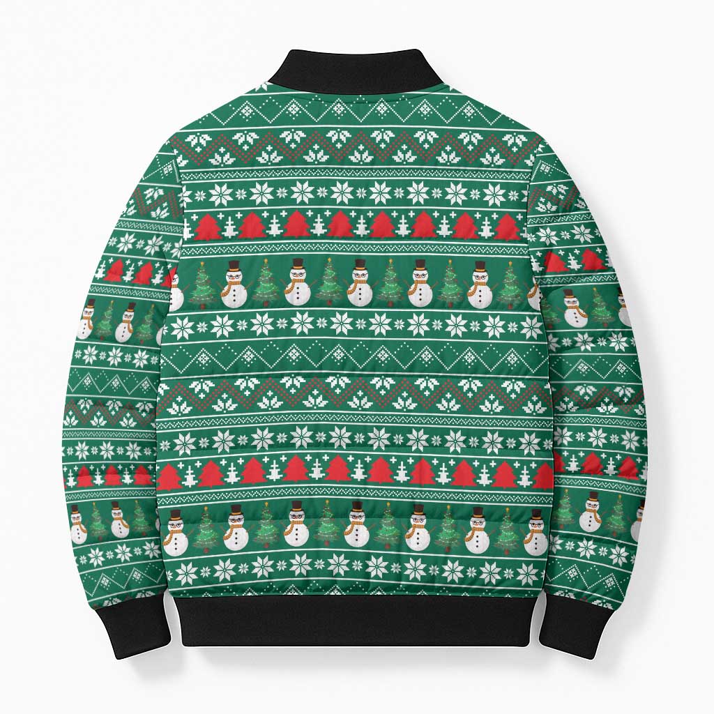 Bangladesh Christmas Bomber Puffer Jacket with Santa Claus in Traditional Outfit Snowman and Tree Pattern - Wonder Print Shop