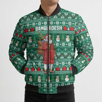 Bangladesh Christmas Bomber Puffer Jacket with Santa Claus in Traditional Outfit Snowman and Tree Pattern - Wonder Print Shop