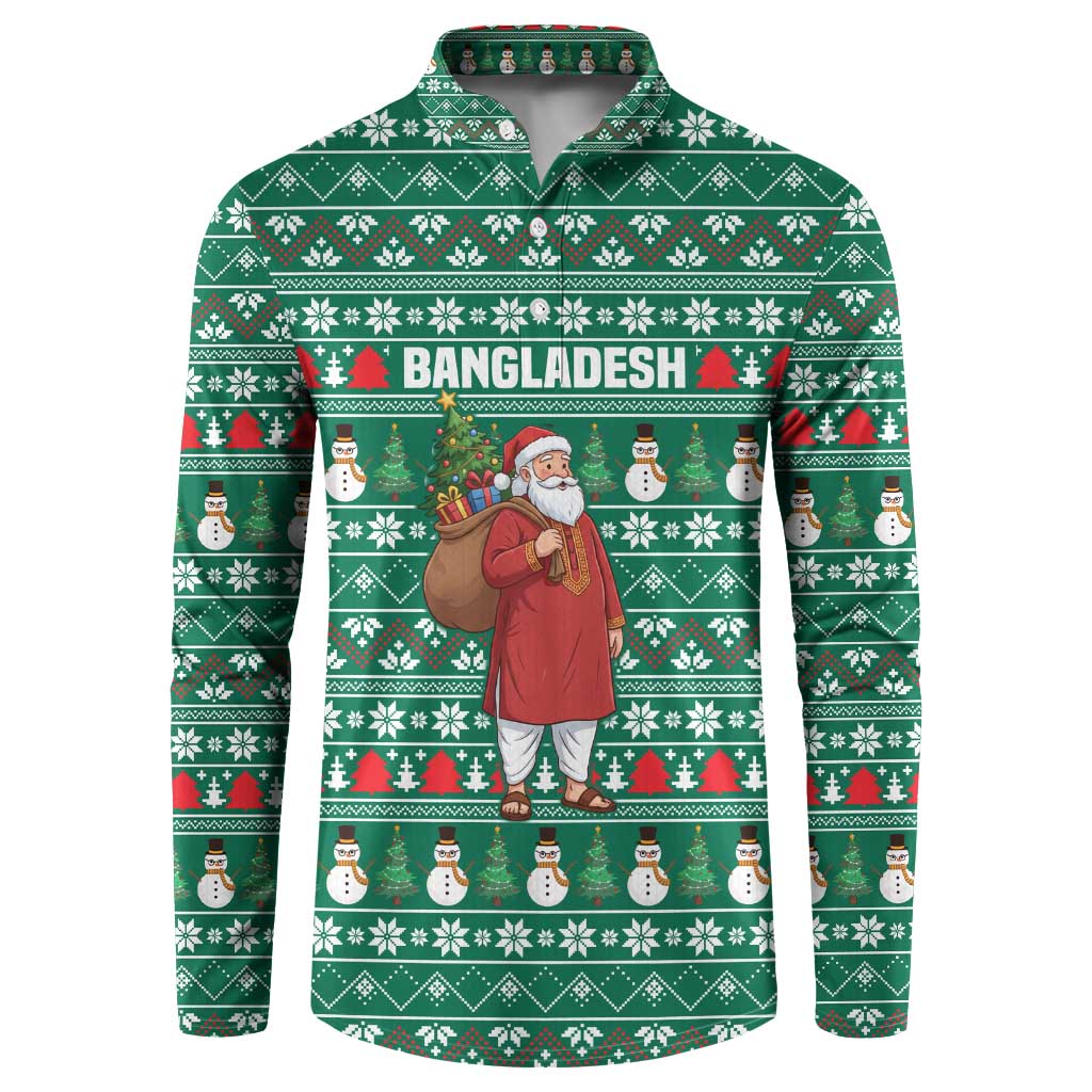 Bangladesh Christmas Button Sweatshirt with Santa Claus in Traditional Outfit Snowman and Tree Pattern - Wonder Print Shop