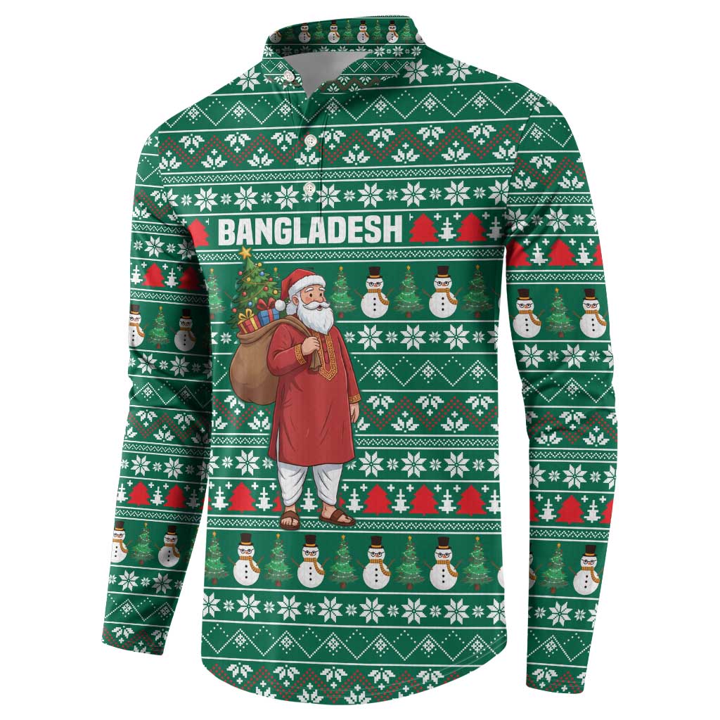 Bangladesh Christmas Button Sweatshirt with Santa Claus in Traditional Outfit Snowman and Tree Pattern - Wonder Print Shop