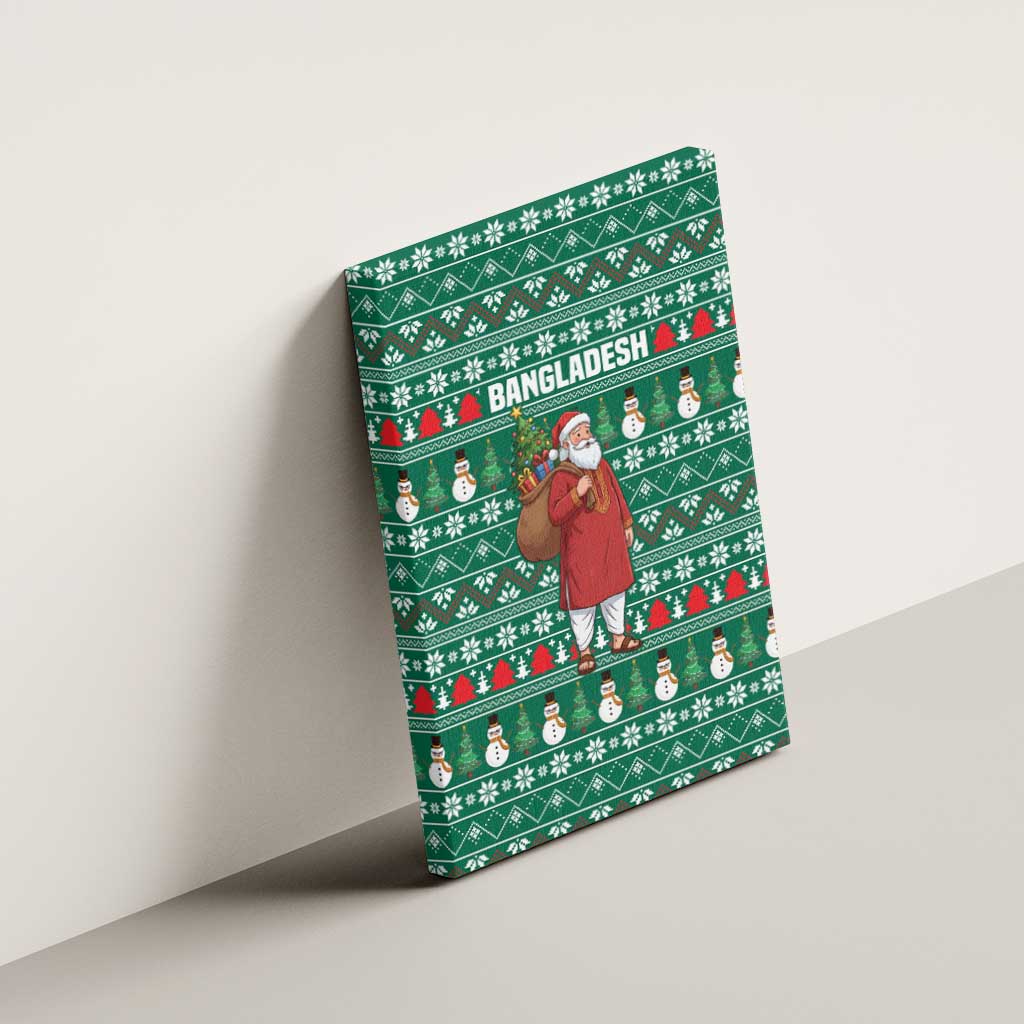 Bangladesh Christmas Canvas Wall Art with Santa Claus in Traditional Outfit Snowman and Tree Pattern - Wonder Print Shop