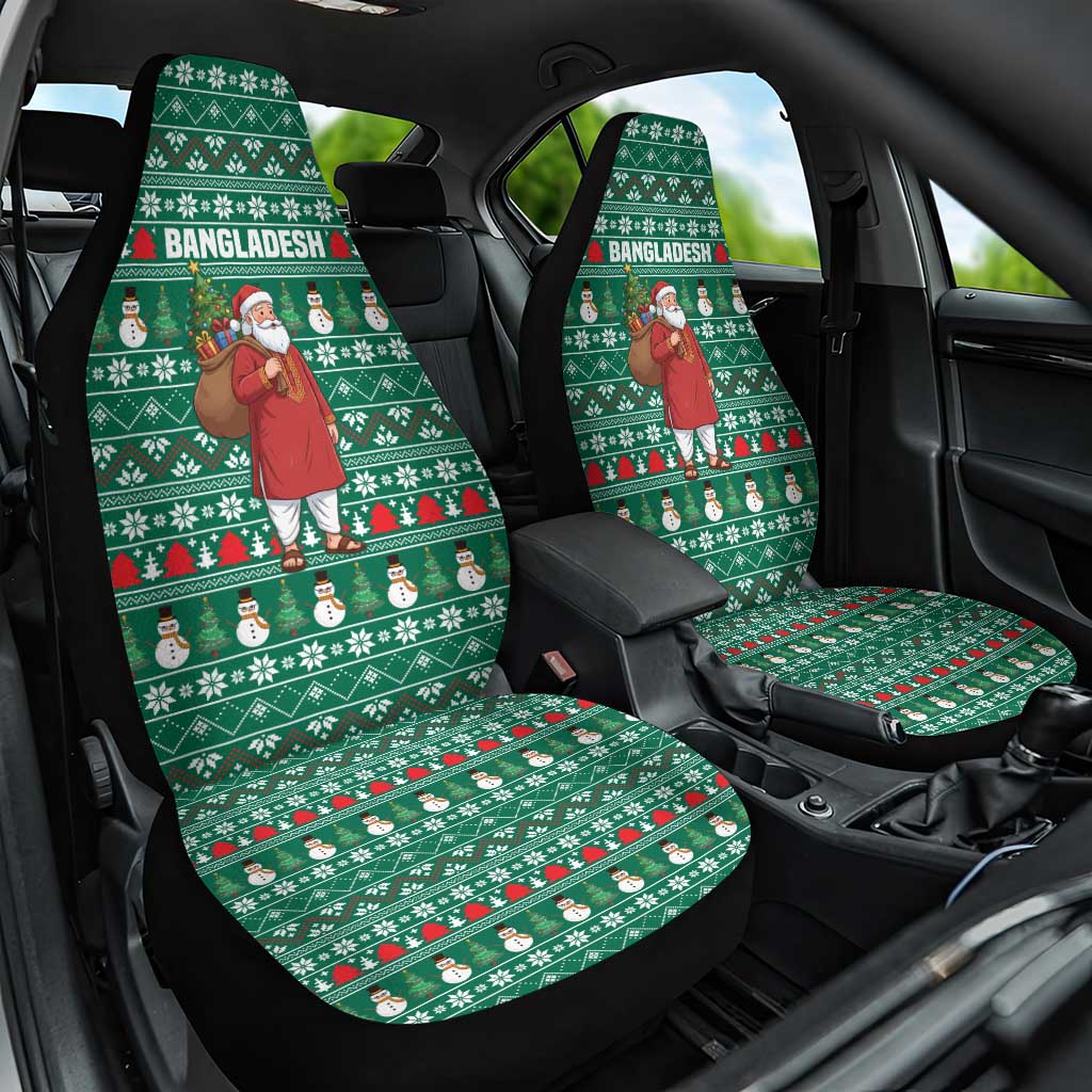Bangladesh Christmas Car Seat Cover with Santa Claus in Traditional Outfit Snowman and Tree Pattern - Wonder Print Shop