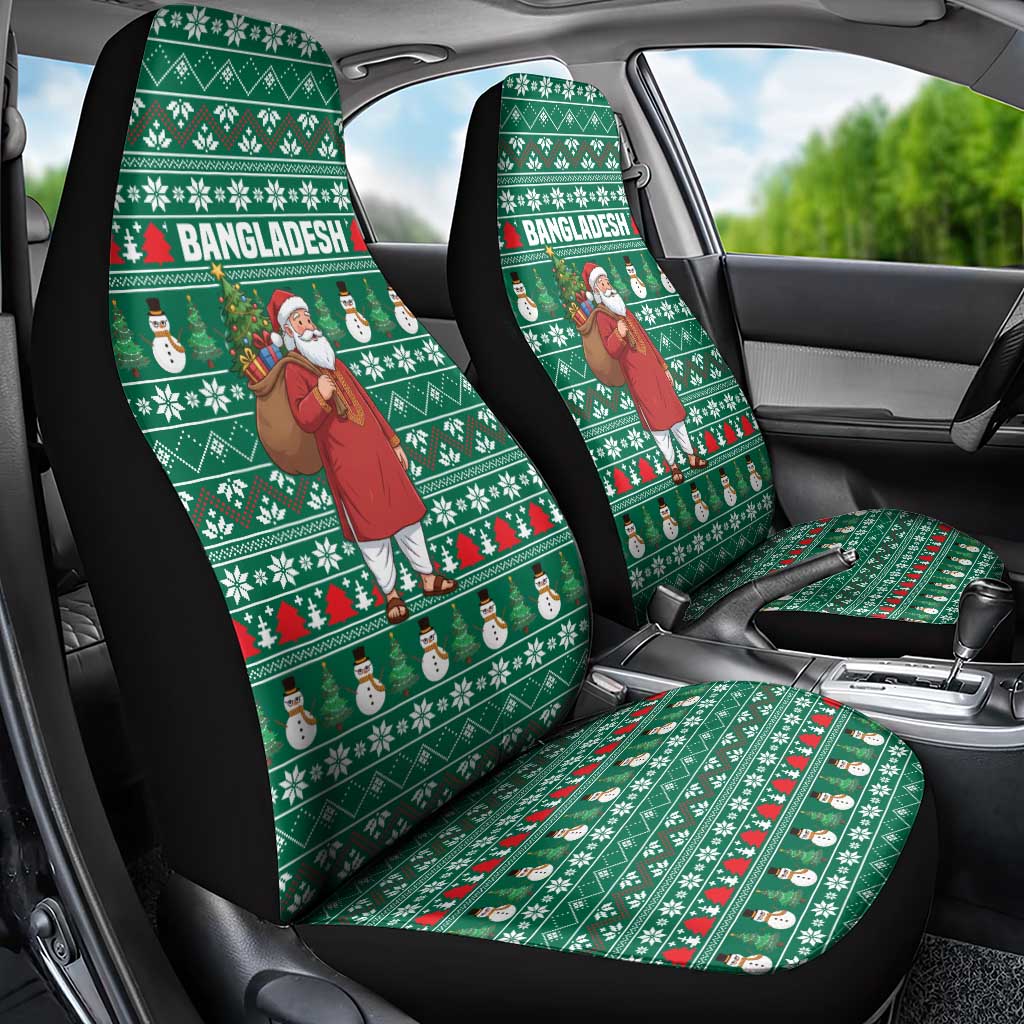Bangladesh Christmas Car Seat Cover with Santa Claus in Traditional Outfit Snowman and Tree Pattern - Wonder Print Shop