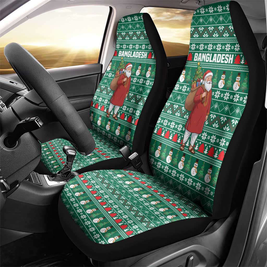 Bangladesh Christmas Car Seat Cover with Santa Claus in Traditional Outfit Snowman and Tree Pattern - Wonder Print Shop