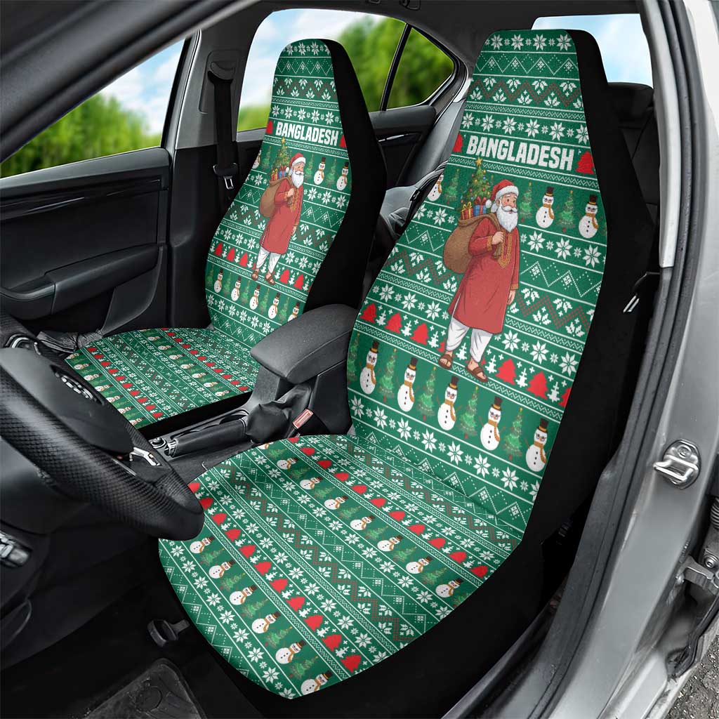 Bangladesh Christmas Car Seat Cover with Santa Claus in Traditional Outfit Snowman and Tree Pattern - Wonder Print Shop