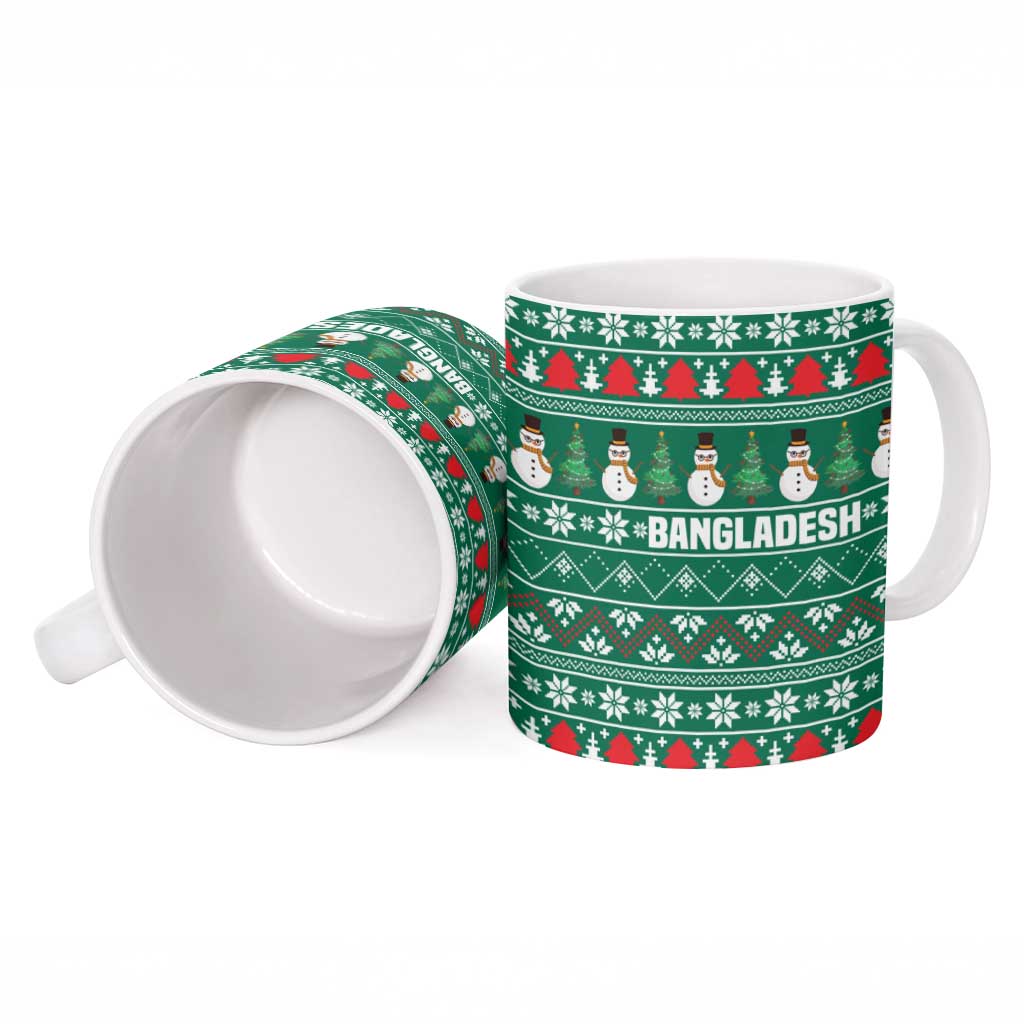Bangladesh Christmas Ceramic Mug with Santa Claus in Traditional Outfit Snowman and Tree Pattern - Wonder Print Shop