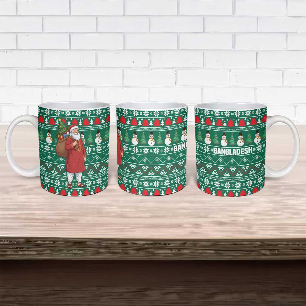 Bangladesh Christmas Ceramic Mug with Santa Claus in Traditional Outfit Snowman and Tree Pattern - Wonder Print Shop
