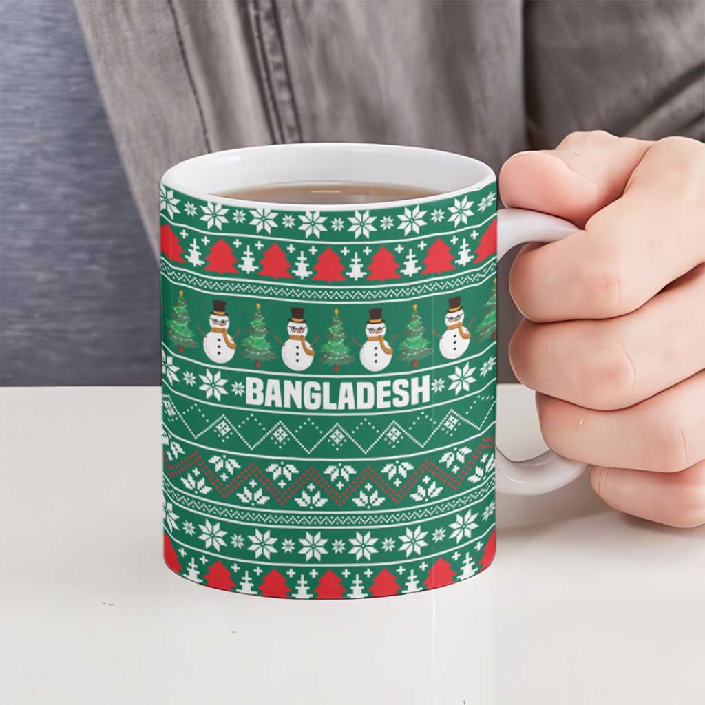 Bangladesh Christmas Ceramic Mug with Santa Claus in Traditional Outfit Snowman and Tree Pattern - Wonder Print Shop