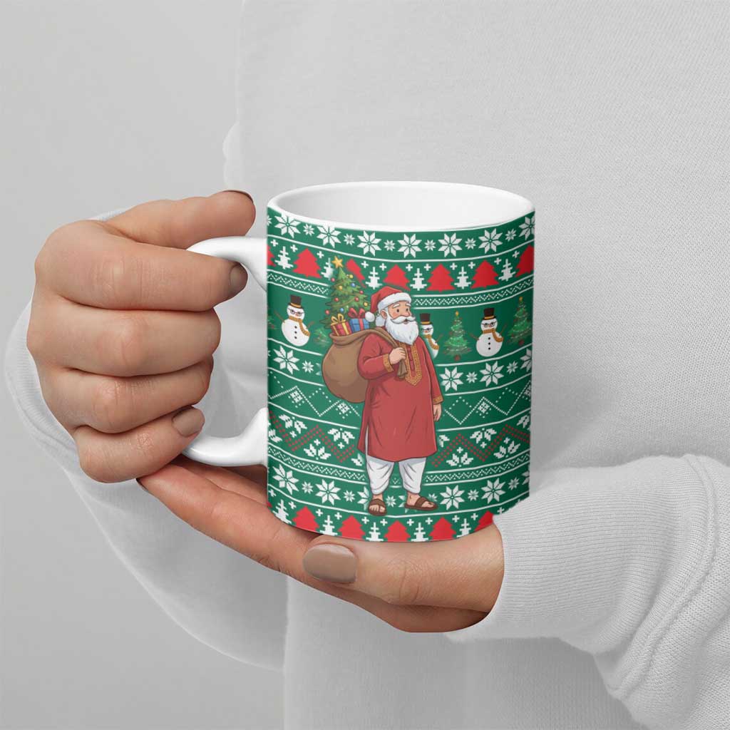 Bangladesh Christmas Ceramic Mug with Santa Claus in Traditional Outfit Snowman and Tree Pattern - Wonder Print Shop