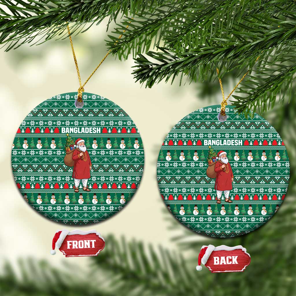 Bangladesh Christmas Ceramic Ornament with Santa Claus in Traditional Outfit Snowman and Tree Pattern - Wonder Print Shop