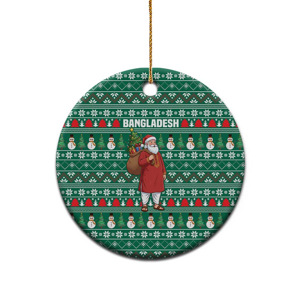 Bangladesh Christmas Ceramic Ornament with Santa Claus in Traditional Outfit Snowman and Tree Pattern - Wonder Print Shop