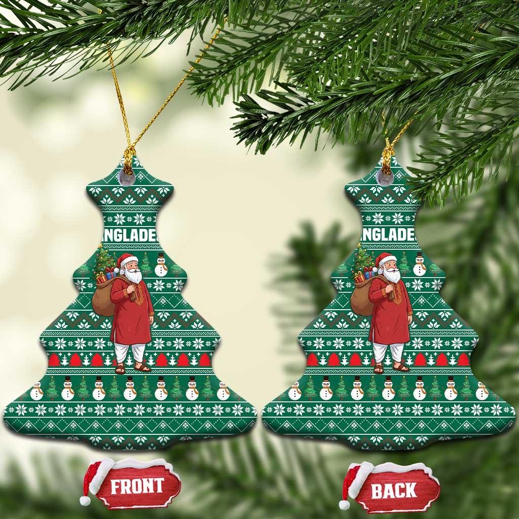 Bangladesh Christmas Ceramic Ornament with Santa Claus in Traditional Outfit Snowman and Tree Pattern - Wonder Print Shop