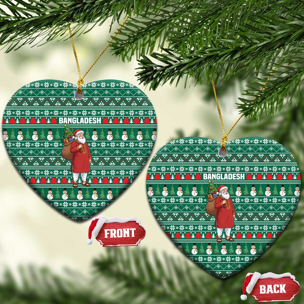 Bangladesh Christmas Ceramic Ornament with Santa Claus in Traditional Outfit Snowman and Tree Pattern - Wonder Print Shop