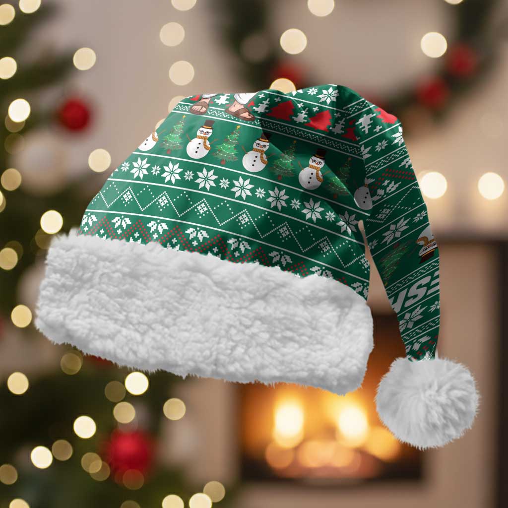 Bangladesh Christmas Santa Hat with Santa Claus in Traditional Outfit Snowman and Tree Pattern - Wonder Print Shop