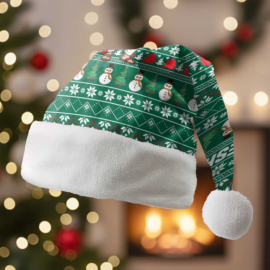 Bangladesh Christmas Santa Hat with Santa Claus in Traditional Outfit Snowman and Tree Pattern - Wonder Print Shop