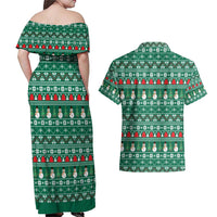 Bangladesh Christmas Couples Matching Off Shoulder Maxi Dress and Hawaiian Shirt with Santa Claus in Traditional Outfit Snowman and Tree Pattern - Wonder Print Shop