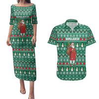 Bangladesh Christmas Couples Matching Puletasi and Hawaiian Shirt with Santa Claus in Traditional Outfit Snowman and Tree Pattern - Wonder Print Shop