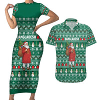 Bangladesh Christmas Couples Matching Short Sleeve Bodycon Dress and Hawaiian Shirt with Santa Claus in Traditional Outfit Snowman and Tree Pattern - Wonder Print Shop
