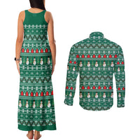 Bangladesh Christmas Couples Matching Tank Maxi Dress and Long Sleeve Button Shirt with Santa Claus in Traditional Outfit Snowman and Tree Pattern - Wonder Print Shop