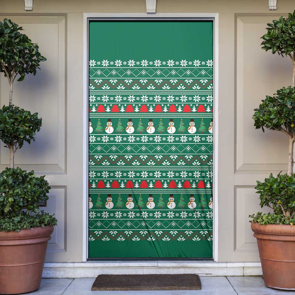 Bangladesh Christmas Door Cover with Santa Claus in Traditional Outfit Snowman and Tree Pattern - Wonder Print Shop