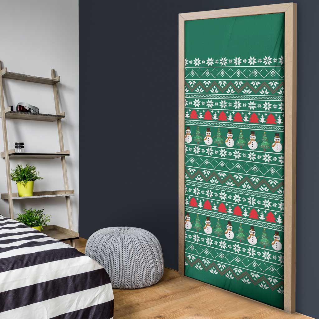 Bangladesh Christmas Door Cover with Santa Claus in Traditional Outfit Snowman and Tree Pattern - Wonder Print Shop