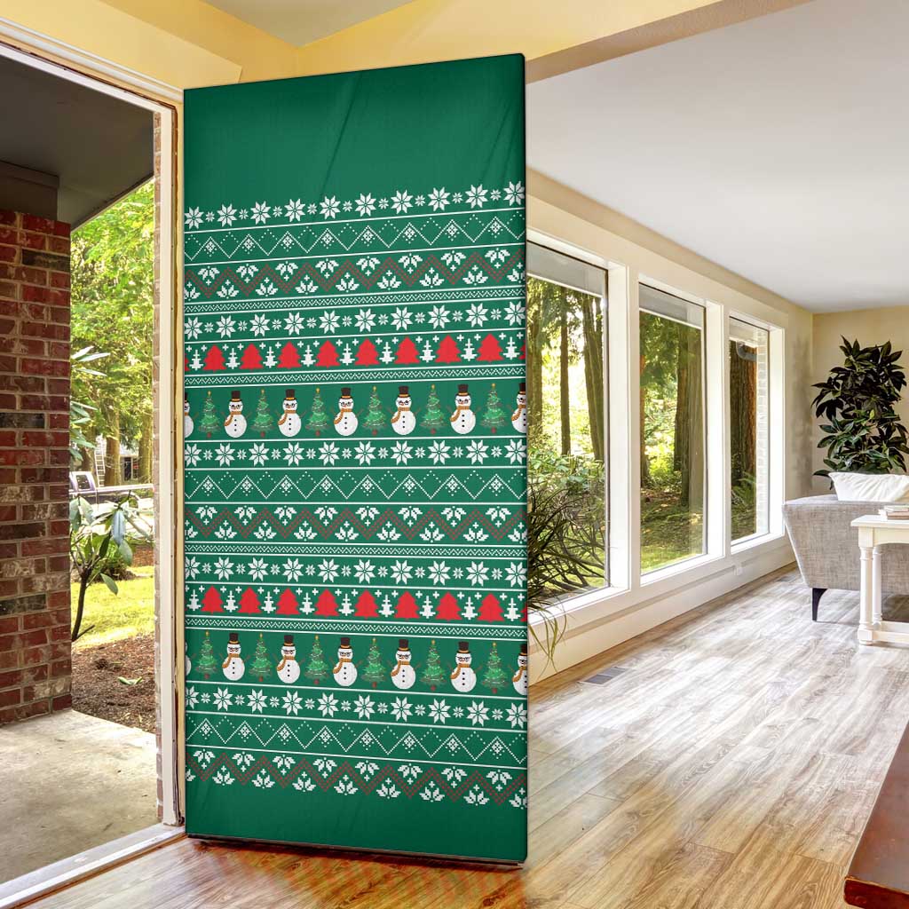 Bangladesh Christmas Door Cover with Santa Claus in Traditional Outfit Snowman and Tree Pattern - Wonder Print Shop