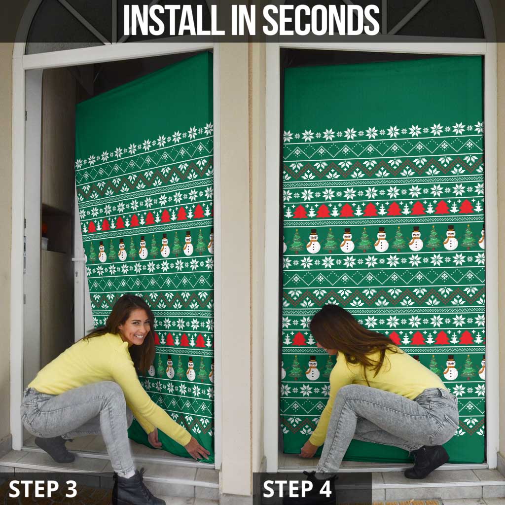 Bangladesh Christmas Door Cover with Santa Claus in Traditional Outfit Snowman and Tree Pattern - Wonder Print Shop