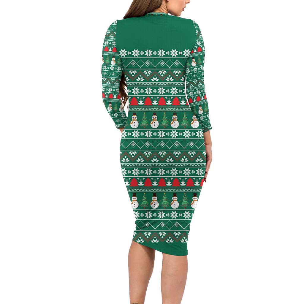 Bangladesh Christmas Family Matching Long Sleeve Bodycon Dress and Hawaiian Shirt with Santa Claus in Traditional Outfit Snowman and Tree Pattern - Wonder Print Shop