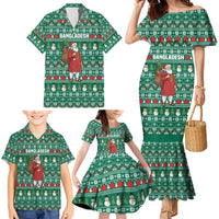 Bangladesh Christmas Family Matching Mermaid Dress and Hawaiian Shirt with Santa Claus in Traditional Outfit Snowman and Tree Pattern - Wonder Print Shop
