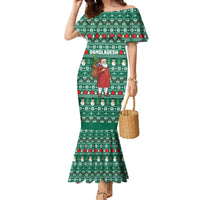 Bangladesh Christmas Family Matching Mermaid Dress and Hawaiian Shirt with Santa Claus in Traditional Outfit Snowman and Tree Pattern - Wonder Print Shop